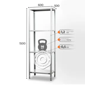 стеллаж спло - 1500х600х500 (стойки «стандарт»; полка сплошная 4 шт.; пластик. опоры)