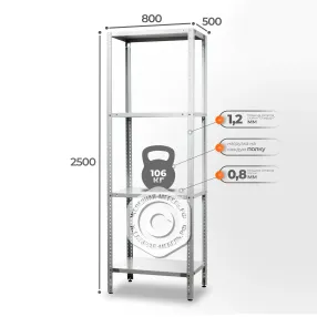 стеллаж спл - 2500х800х500 (стойки «стандарт»; полка сплошная 4 шт.; пластик. опоры)