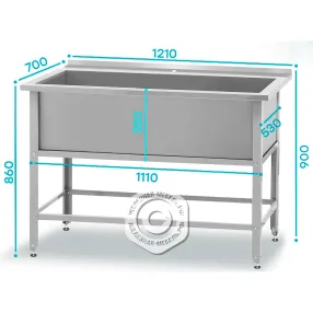 ванна моечная вмсн 1210 «norma zn», 1 м/о 1110х530х350 (полка с отв., борт; ножка угл.)