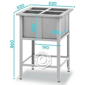 ванна моечная для обработки яиц вмсн 860х530х530 «norma zn», 4 м/о (ножка угловая)