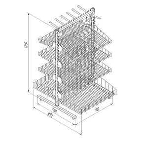 стеллаж торговый прикассовый островной с торцевой секцией 700 мм серия